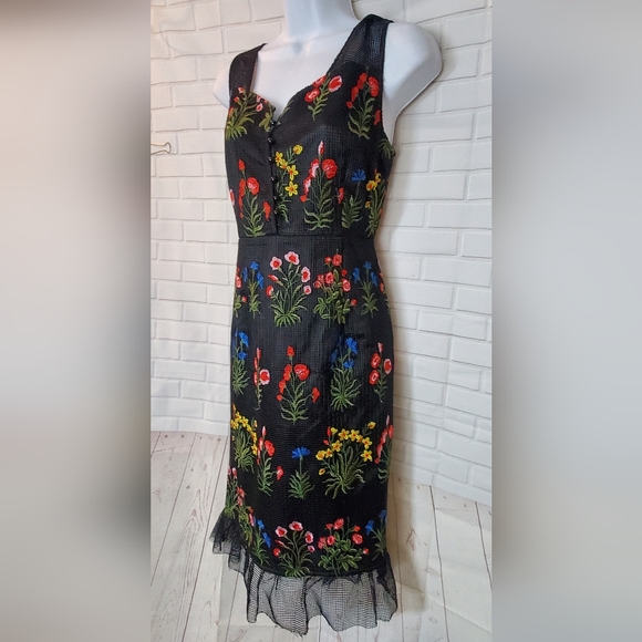 Mooerkeet Mesh Embriodered Floral Black Dress - Picture 2 of 10